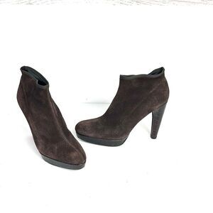 Stuart Weitzman Sockemup Platform Bootie High Heels Cola Brown Suede US 7,5
